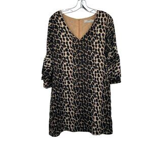 Belongsci Cheetah Print Shift Dress 3/4 Bell Sleeve Black/Tan Size Medium